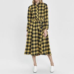NEW Stelen Jay Flannel Long Sleeve Front Button Dress in Yellow Size Small
